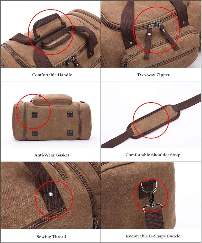 Duffle Bag, Unisex Canvas Holdall, Large Travel Duffles Travel Carry On Duffle Bags